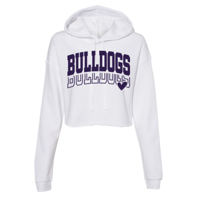 Women's Bulldogs Heart Crop Fleece White Hoodie Women's Bulldogs Heart Crop Fleece White Hoodie Thumbnail